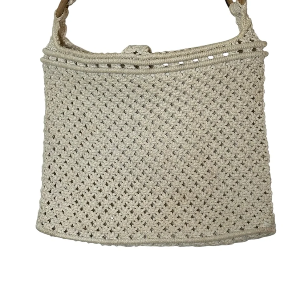 Vintage Crochet Shoulder Bag | Boho Knit Summer Purse - Picture 3 of 6